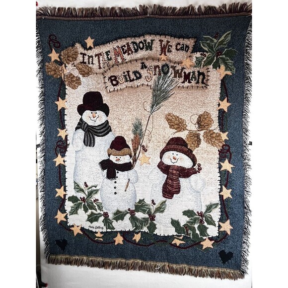 Woven Christmas/Winter Throw Blanket Snowmen By Jamie Carter 50 in x 60 Fringe - Picture 2 of 13